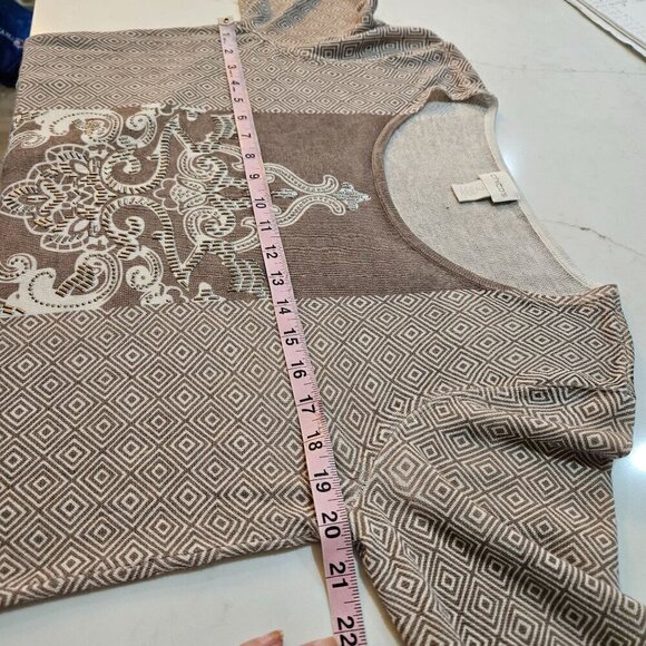 Chico's Tan 3/4 Tan Geometric Embellished Sweater Tunic Top Dress Size 2 Large - Picture 9 of 10